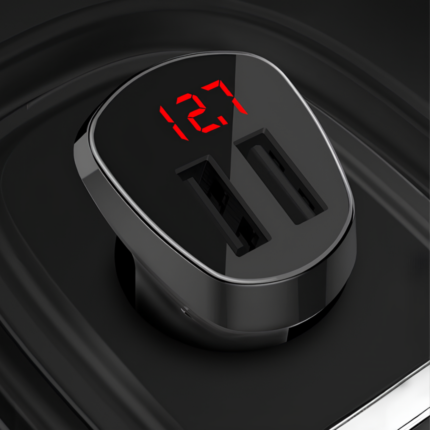 Carregador de carro com porta USB dupla e display LED