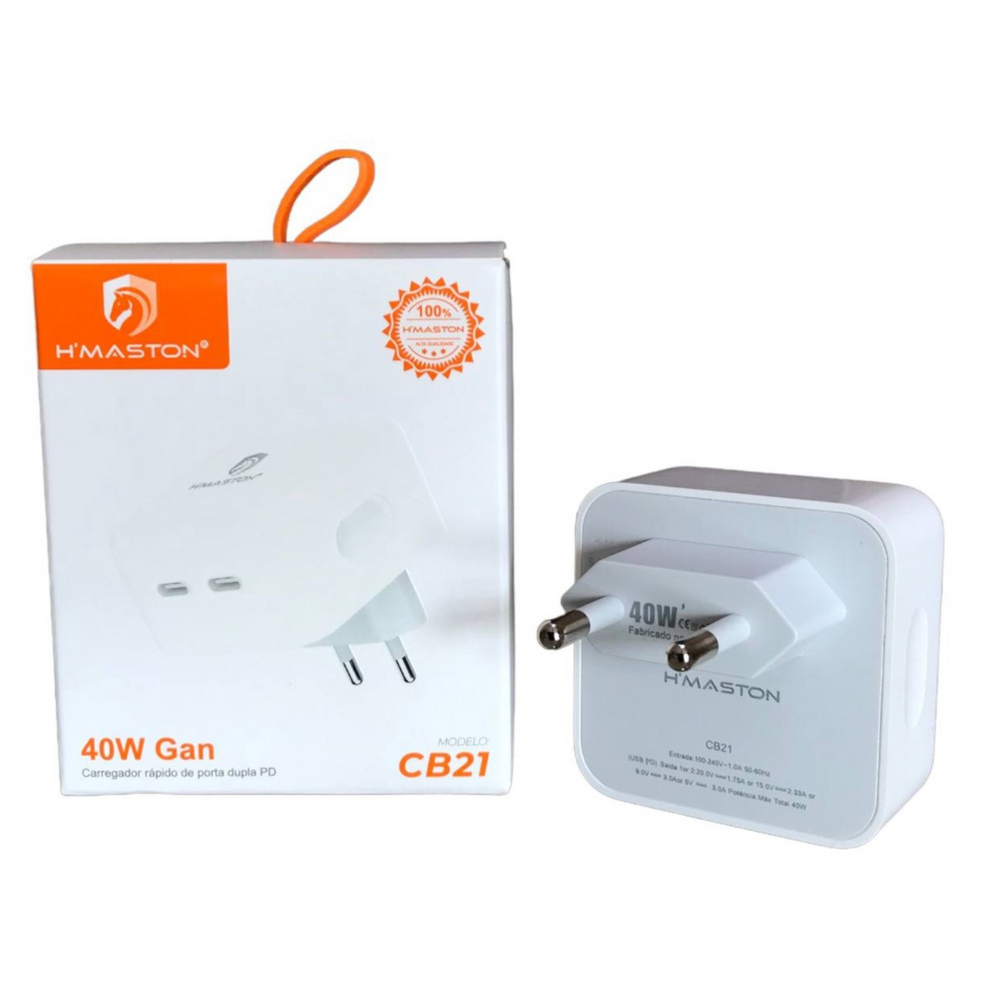Carregador 40W Com Dupla Porta USB-C Tipo-C Para iPhone e Android H'Maston