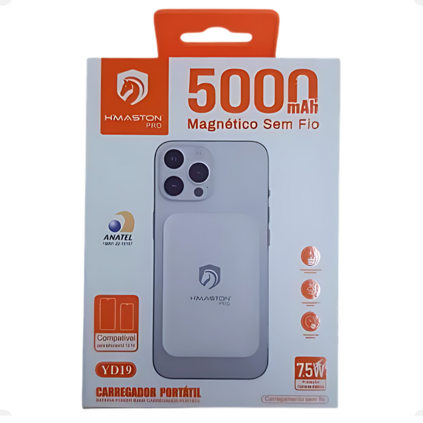 Power Bank Magnético Sem Fio Yd19 H'maston 5000mah Branco