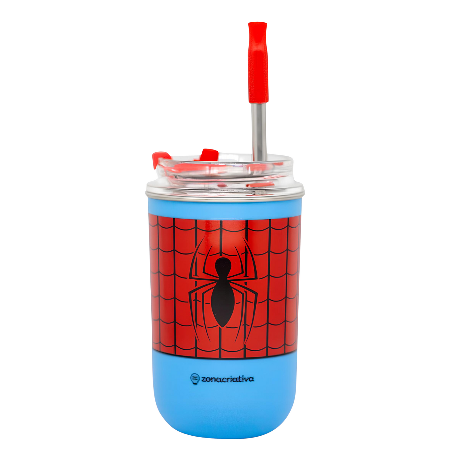 Copo Neo Com Canudo Homem Aranha Spiderman Marvel Zc Cor Vermelho E Azul