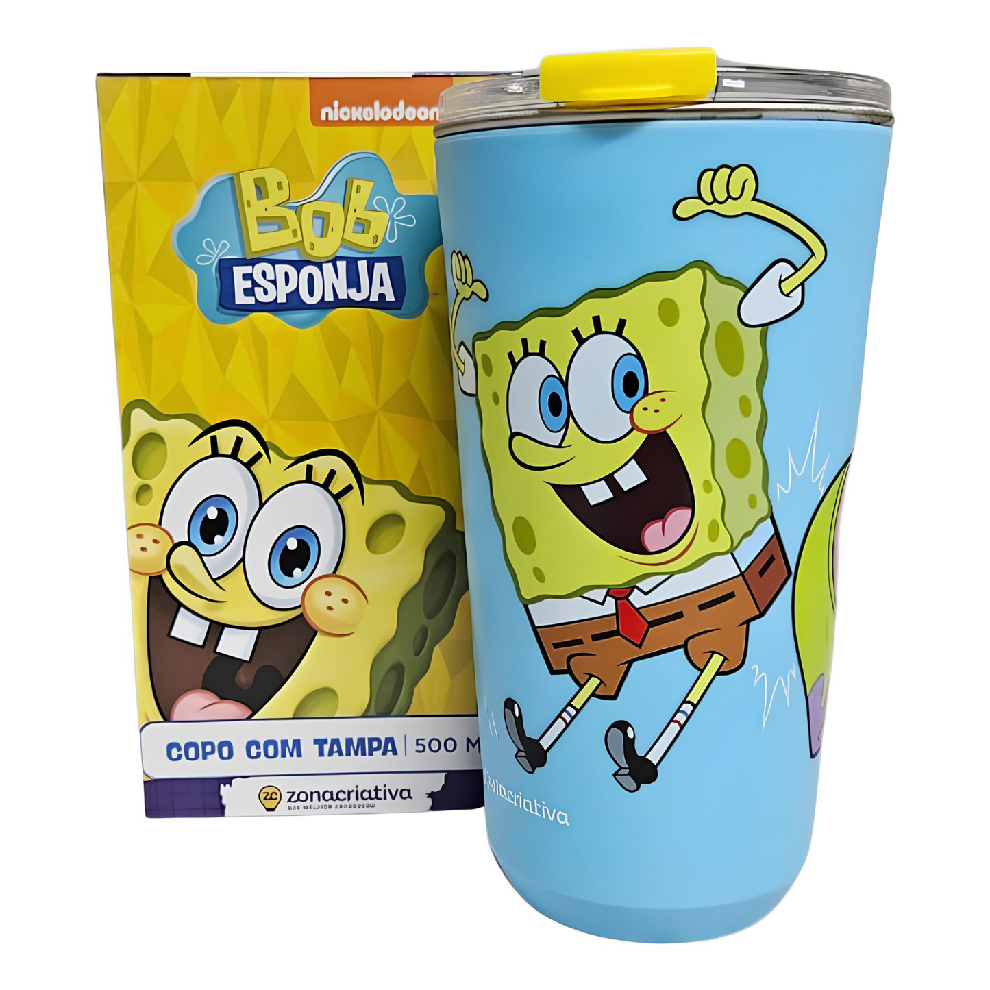 Copo Térmico Sky 500ml C Tampa Bob Esponja E Patrick Oficial