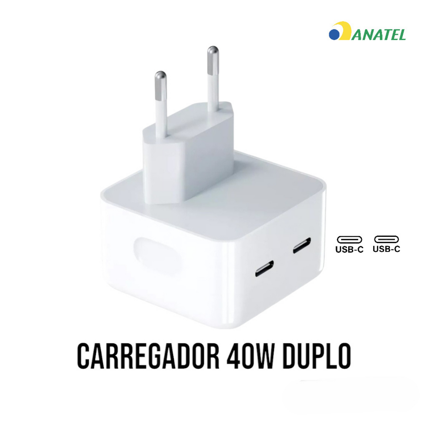 Carregador 40W Com Dupla Porta USB-C Tipo-C Para iPhone e Android H'Maston