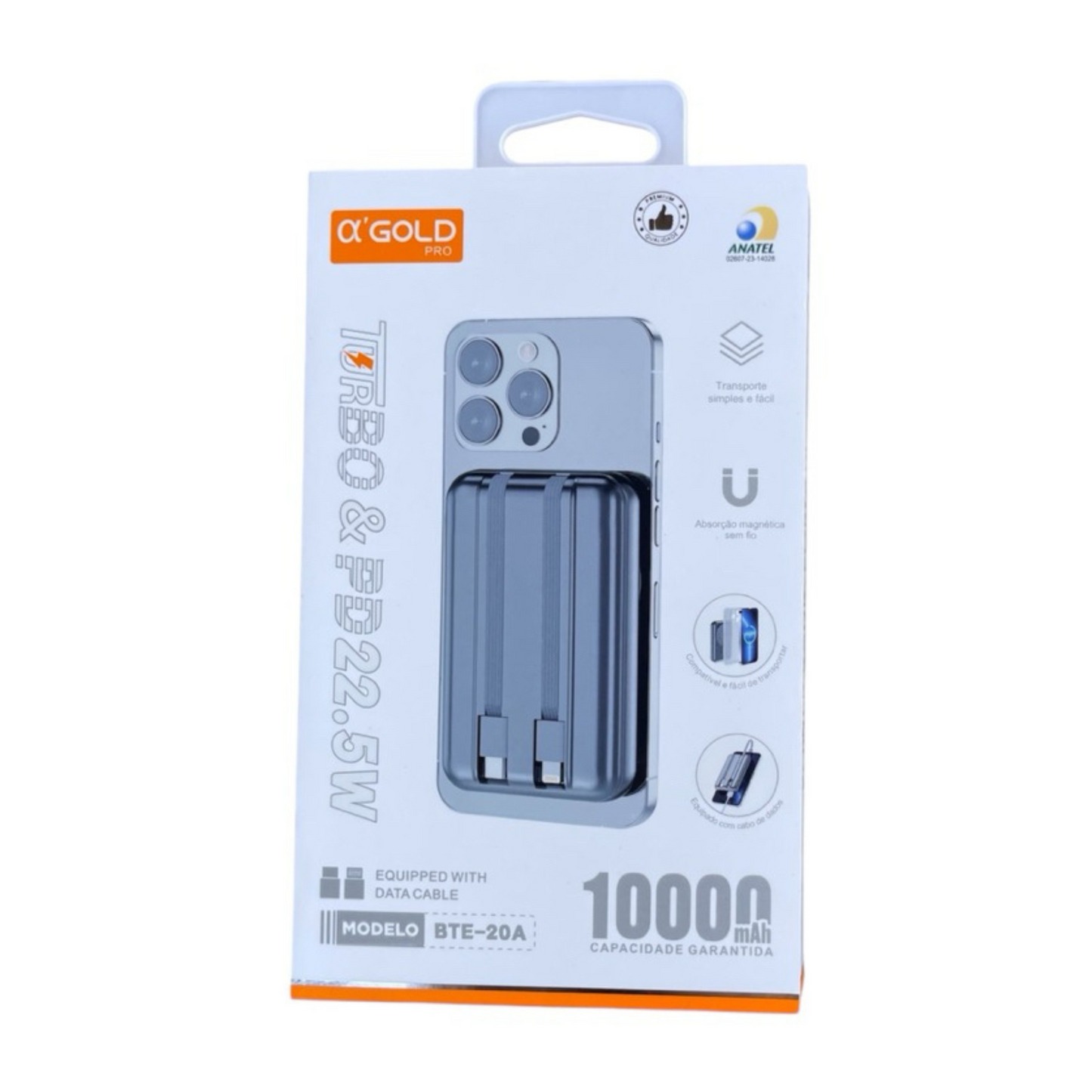 Carregador portátil indução power Bank Bateria 10000mAh