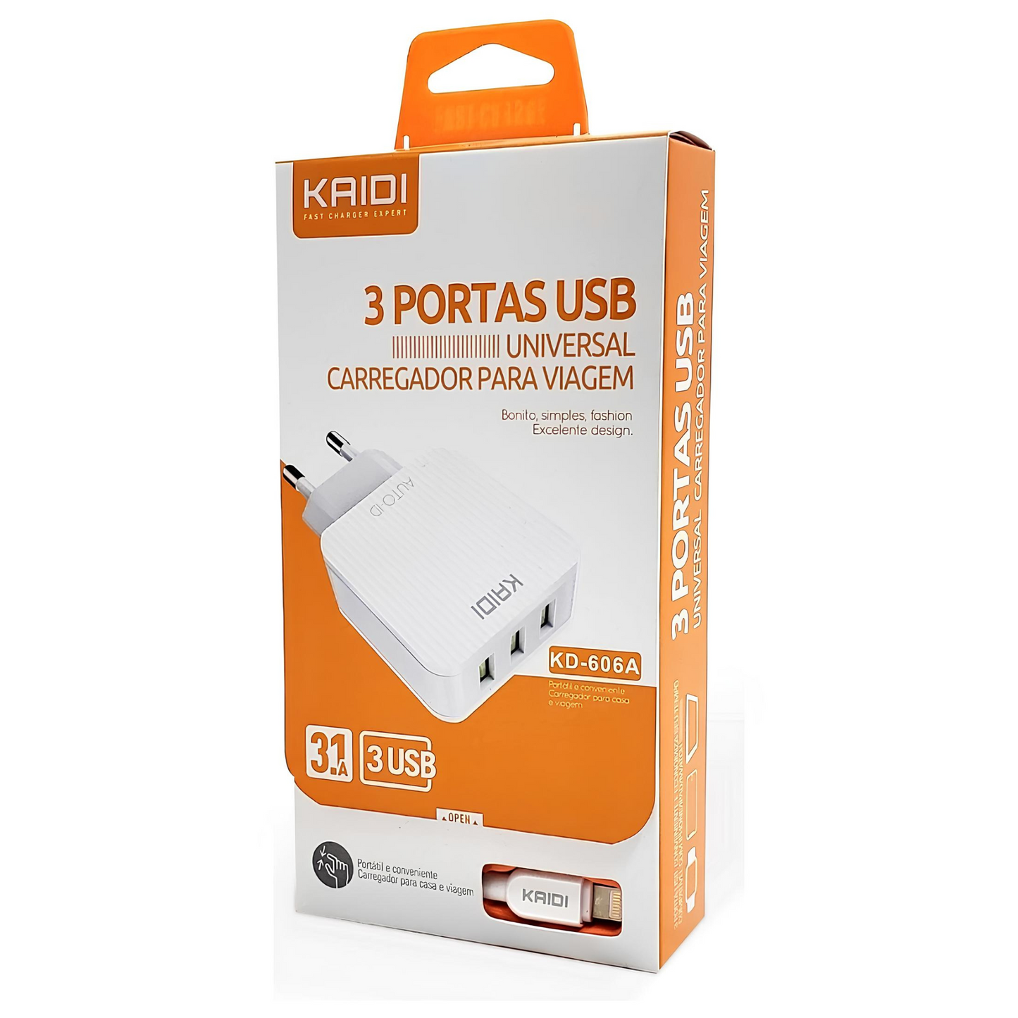 Carregador Turbo Compativel iPhone-3usb Cabo Lighting -kaidi Cor Branco