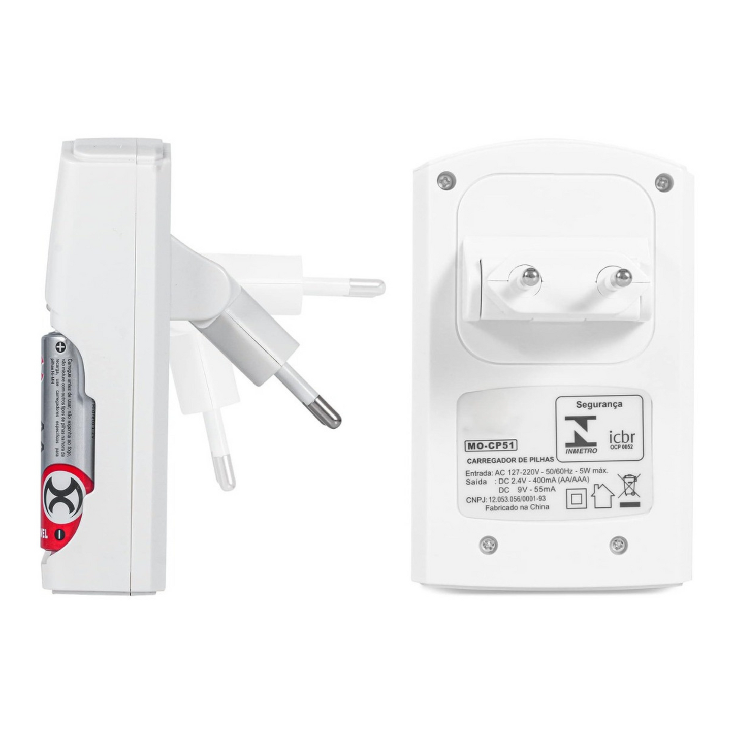 Carregador Bivolt+ 2 Pilhas Aa + 2 Aaa Recarregáveis Mox