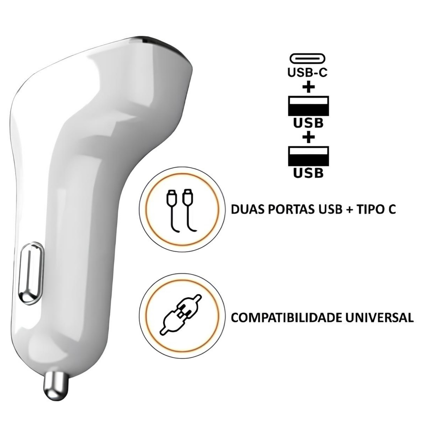Carregador Veicular para Iphone PD USB-C Lightning KAIDI KD-304CL Turbo 38W Carregamento Rápido 3 Saidas