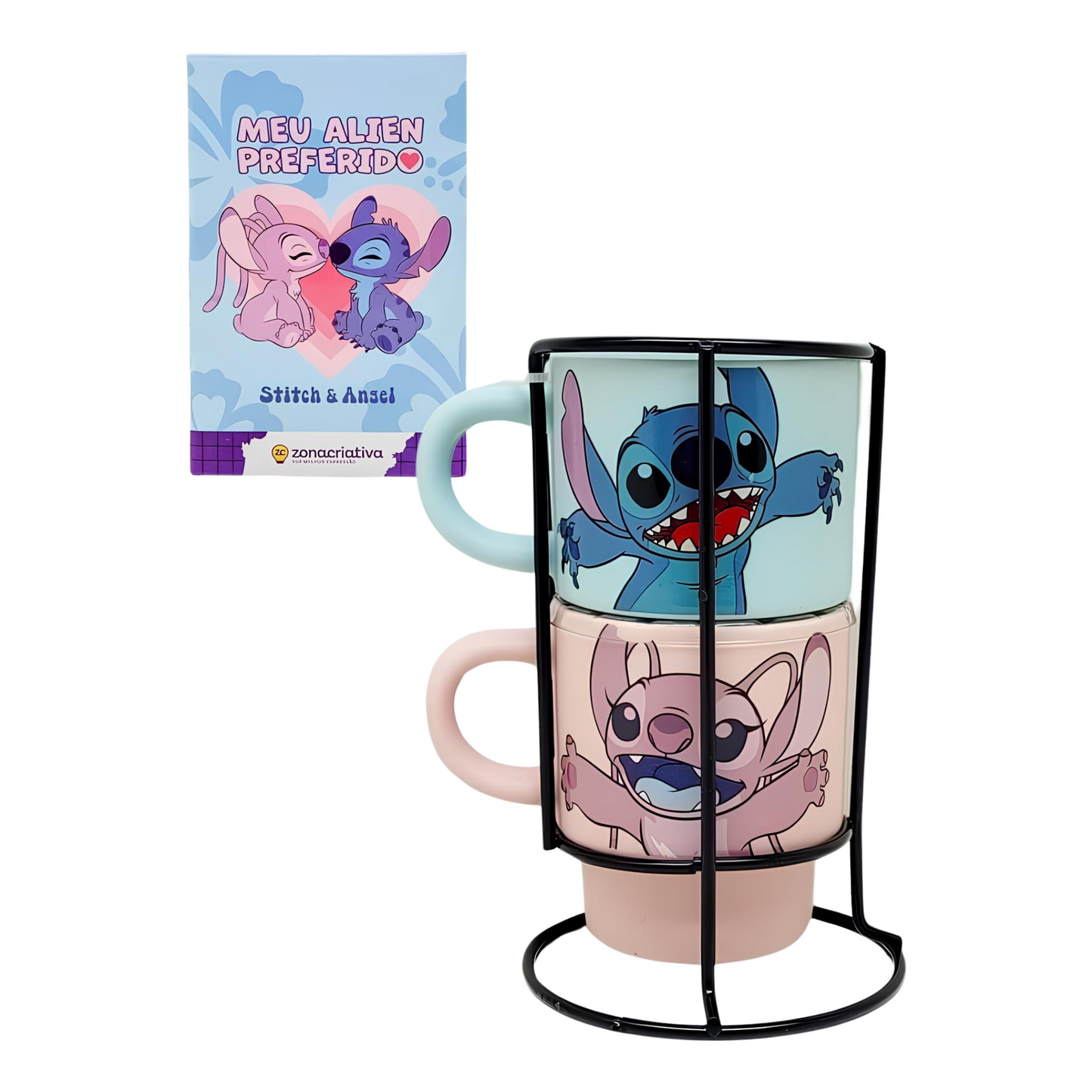 Kit 2 Canecas Stitch E Angel Café Bebida Quente Frio Oficial