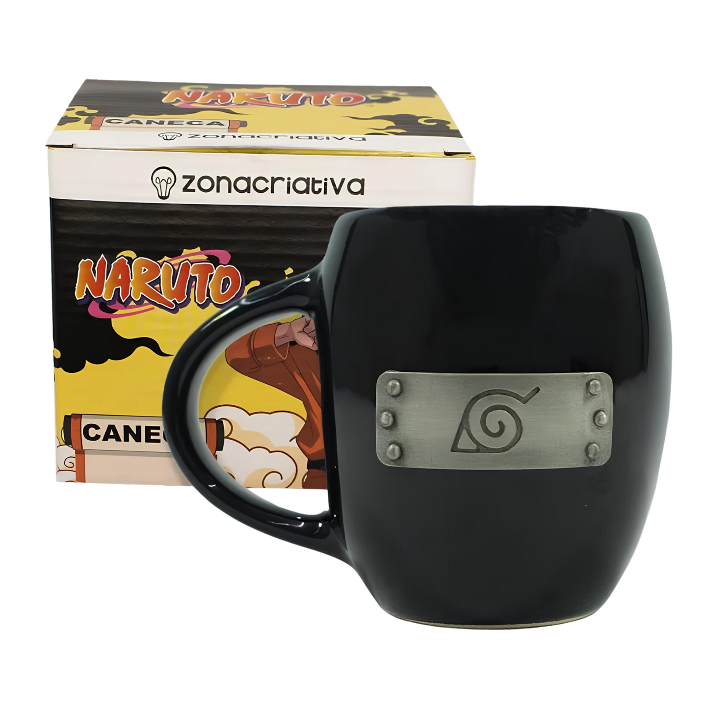 Caneca Oval Preta Em Cerâmica Do Naruto 350 Ml Na Caixa