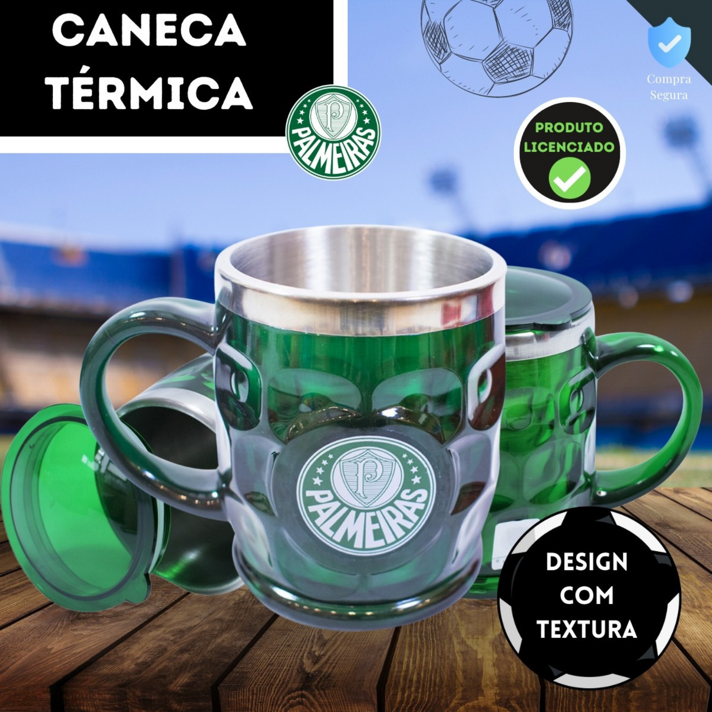 Caneca Térmica Palmeiras Fc Oficial Com Tampa Plástico