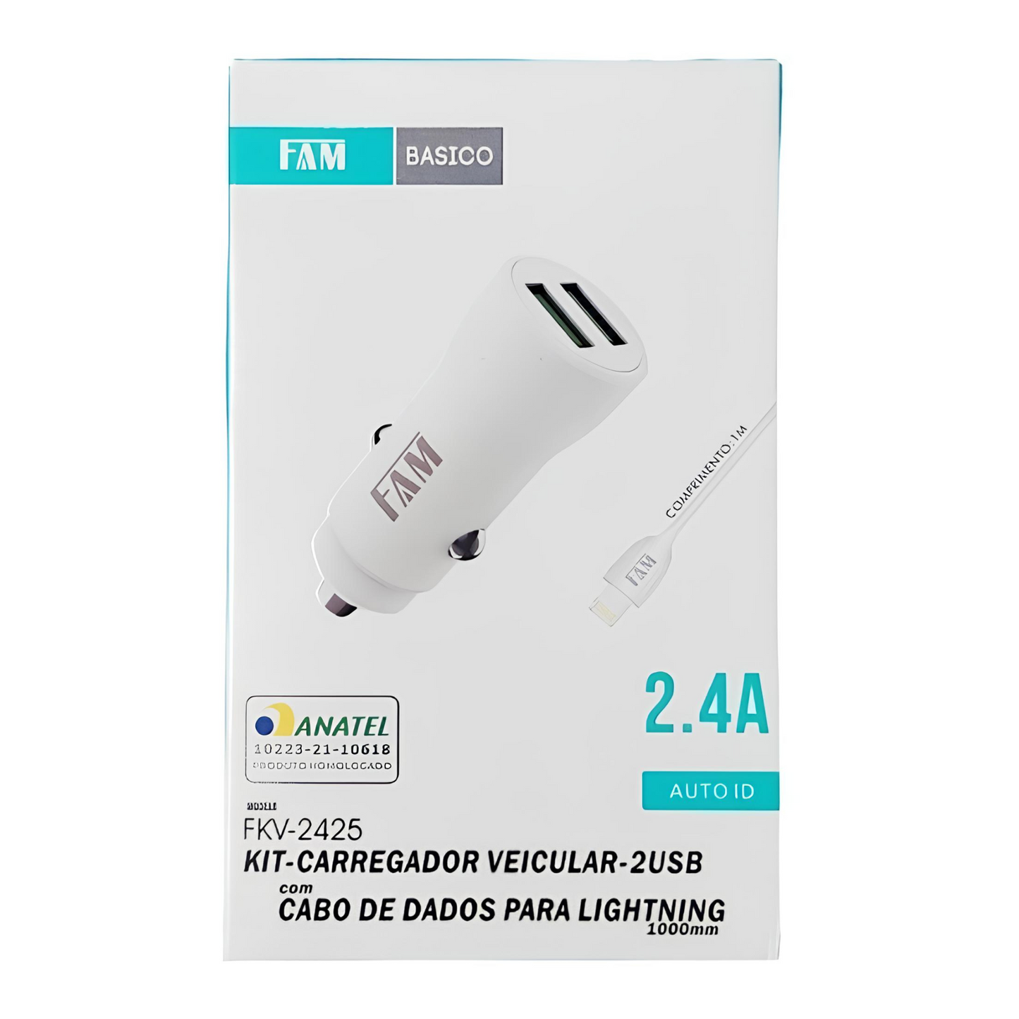 Carregador Veicular Turbo 2 Usb Duplo + Cabo Para iPhone