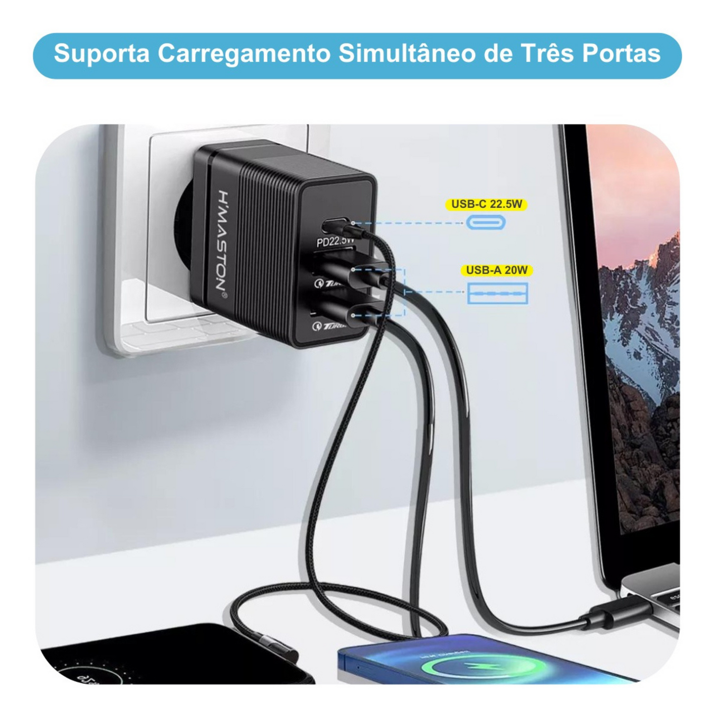 Carregador Turbo Original 4a Com 2 Usb E Usb-c Alta Potência