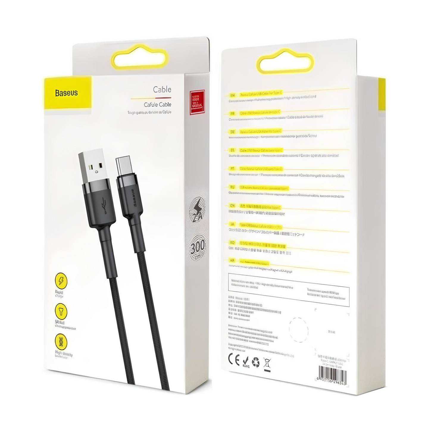Cabo Rápido Usb Para Tipo- C Baseus Cafule Nylon 3a 1 Metro Cor Preto