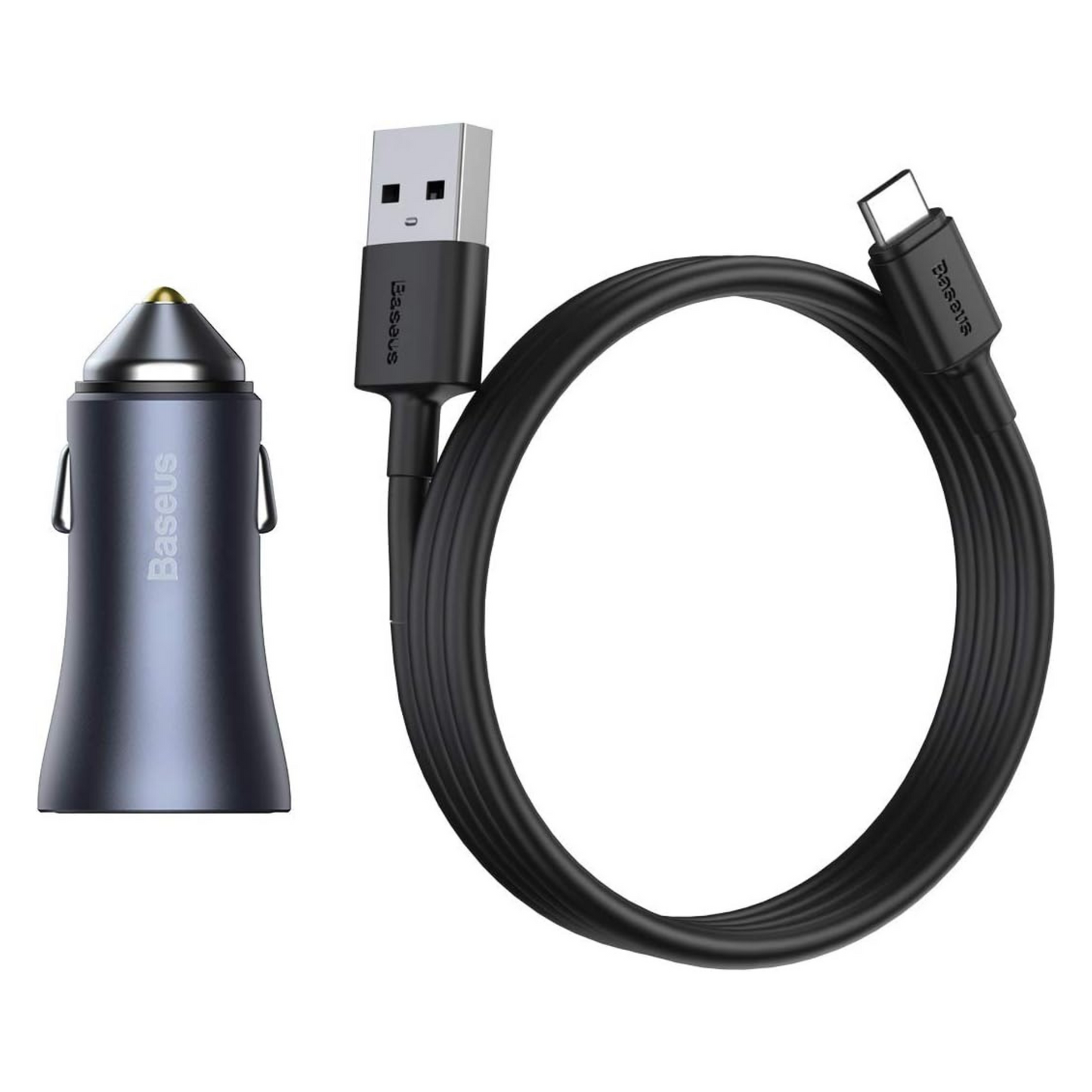Carregador Veicular Duplo Mais Cabo de 1 Metro Turbo 40W Baseus USB + USB-C - Cinza