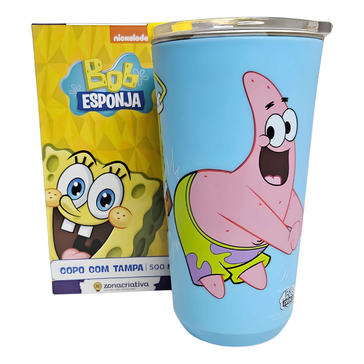 Copo Térmico Sky 500ml C Tampa Bob Esponja E Patrick Oficial
