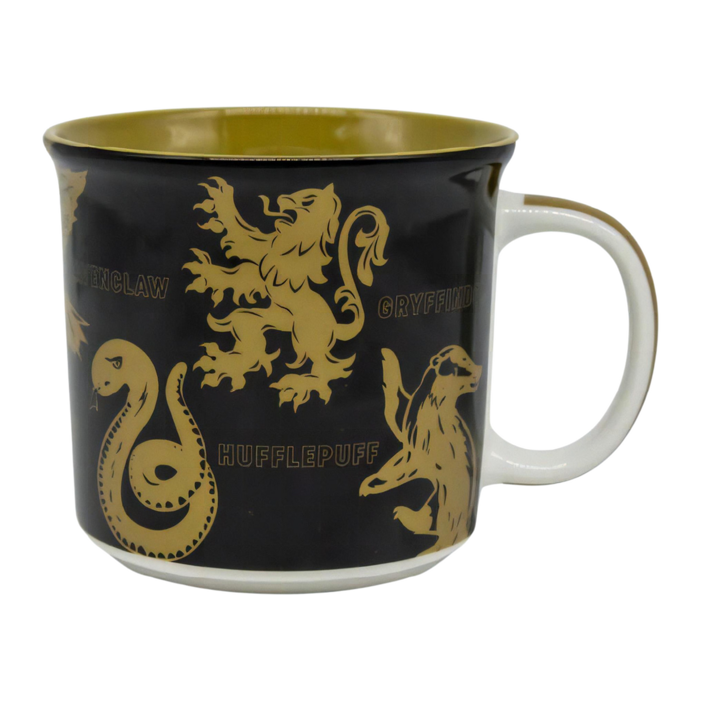 Caneca Tom Hogwarts Casas Harry Potter Grifinória Sonserina Cor Preto