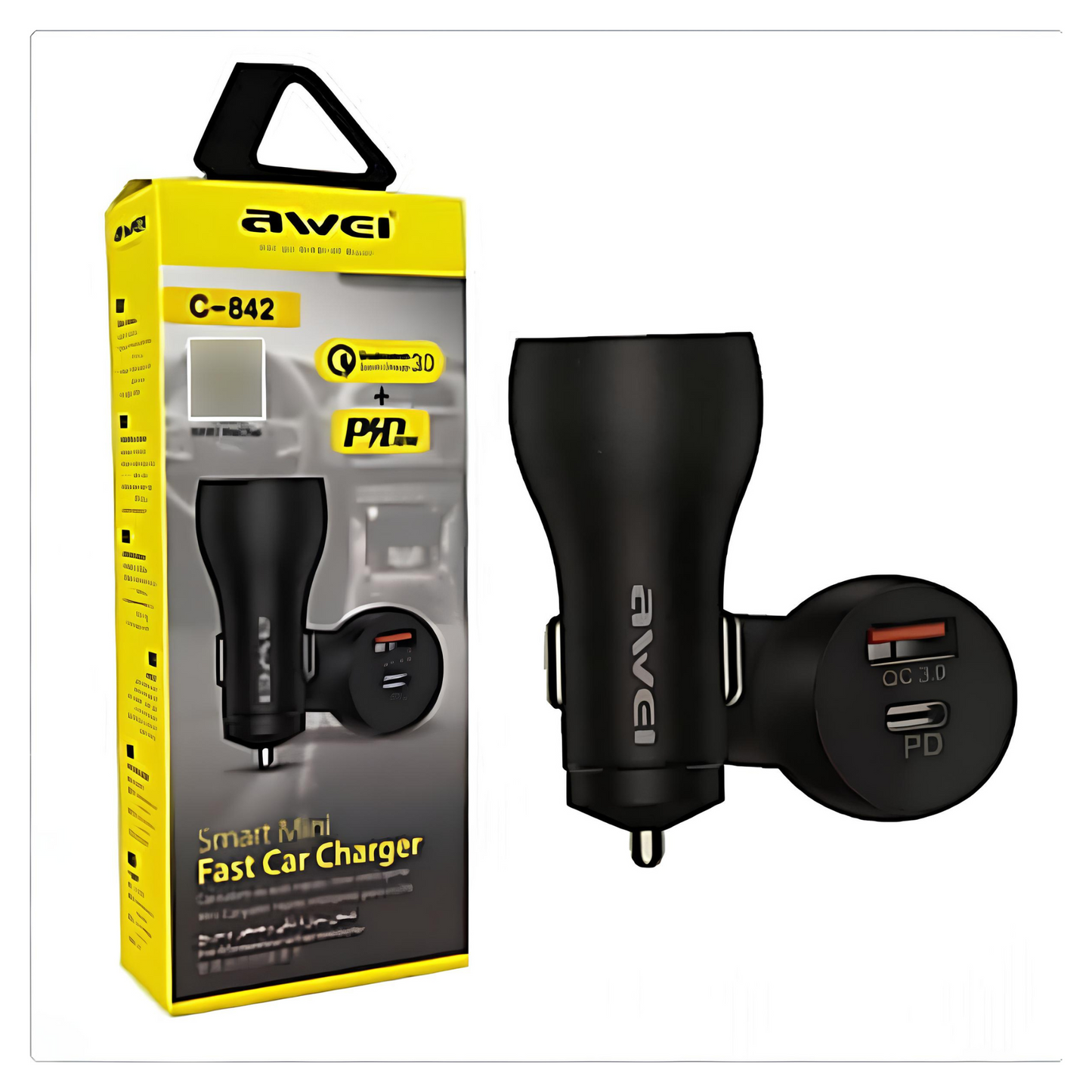 Carregador Veicular Carregamento Rápido Qc 3.0 Pd 20w C-842 Cor Preto