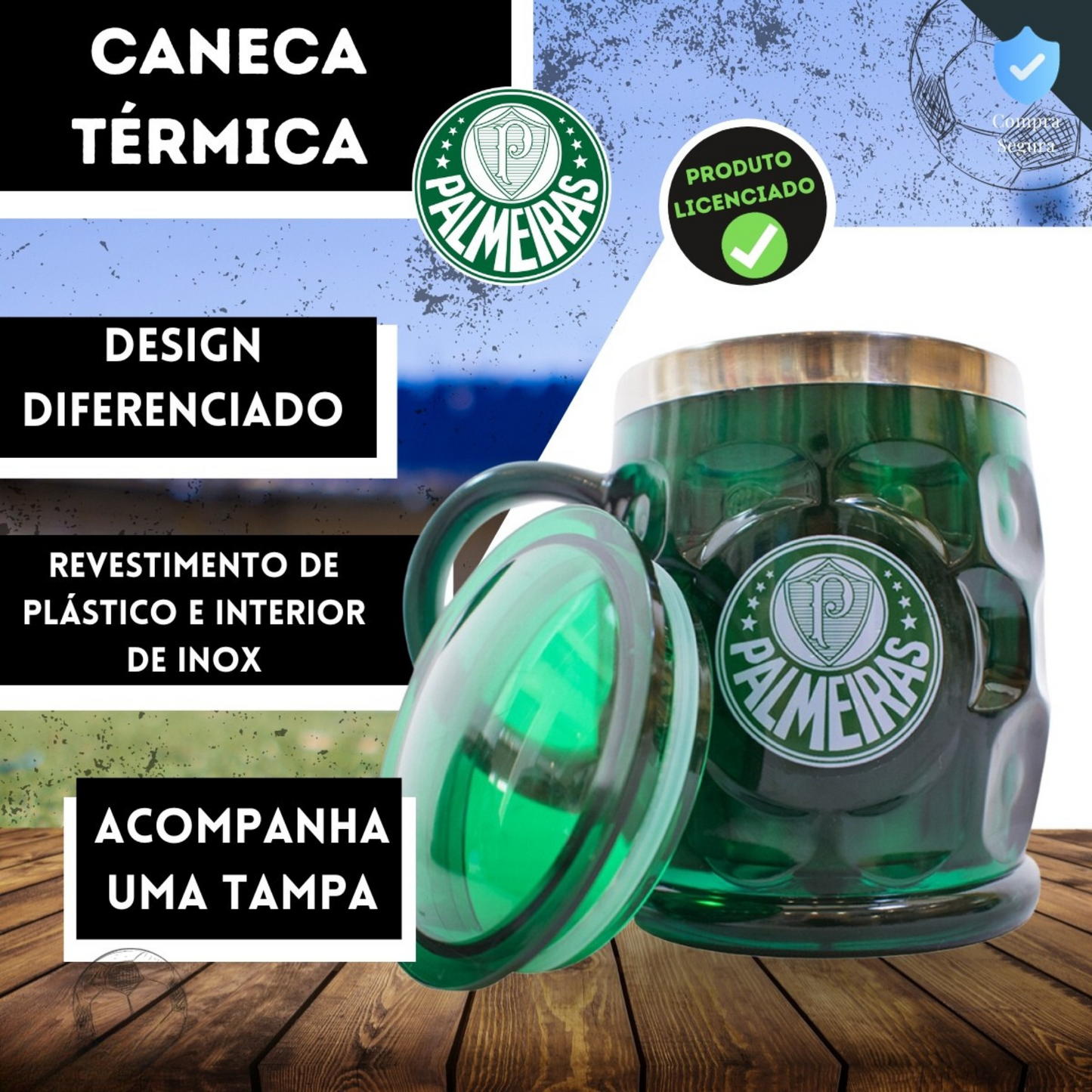Caneca Térmica Palmeiras Fc Oficial Com Tampa Plástico