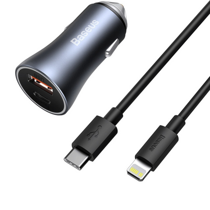 Baseus Carregador Veicular 40w Usb p/ Usb C  Cabo Lightning
