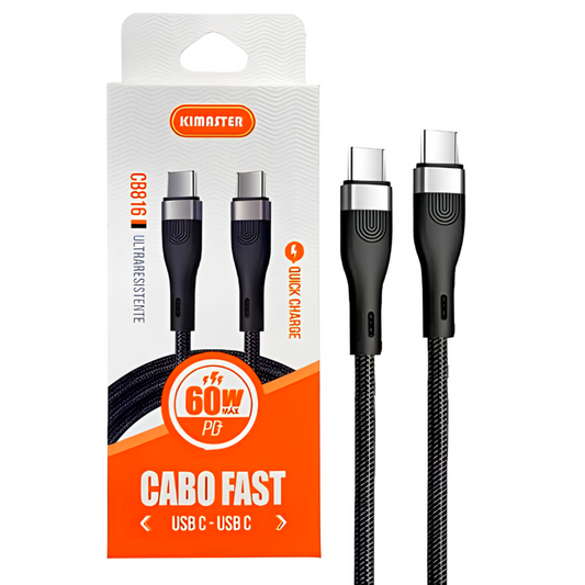 Cabo USB-C Kimaster CB816 100cm 5A 60W Type-C Preto