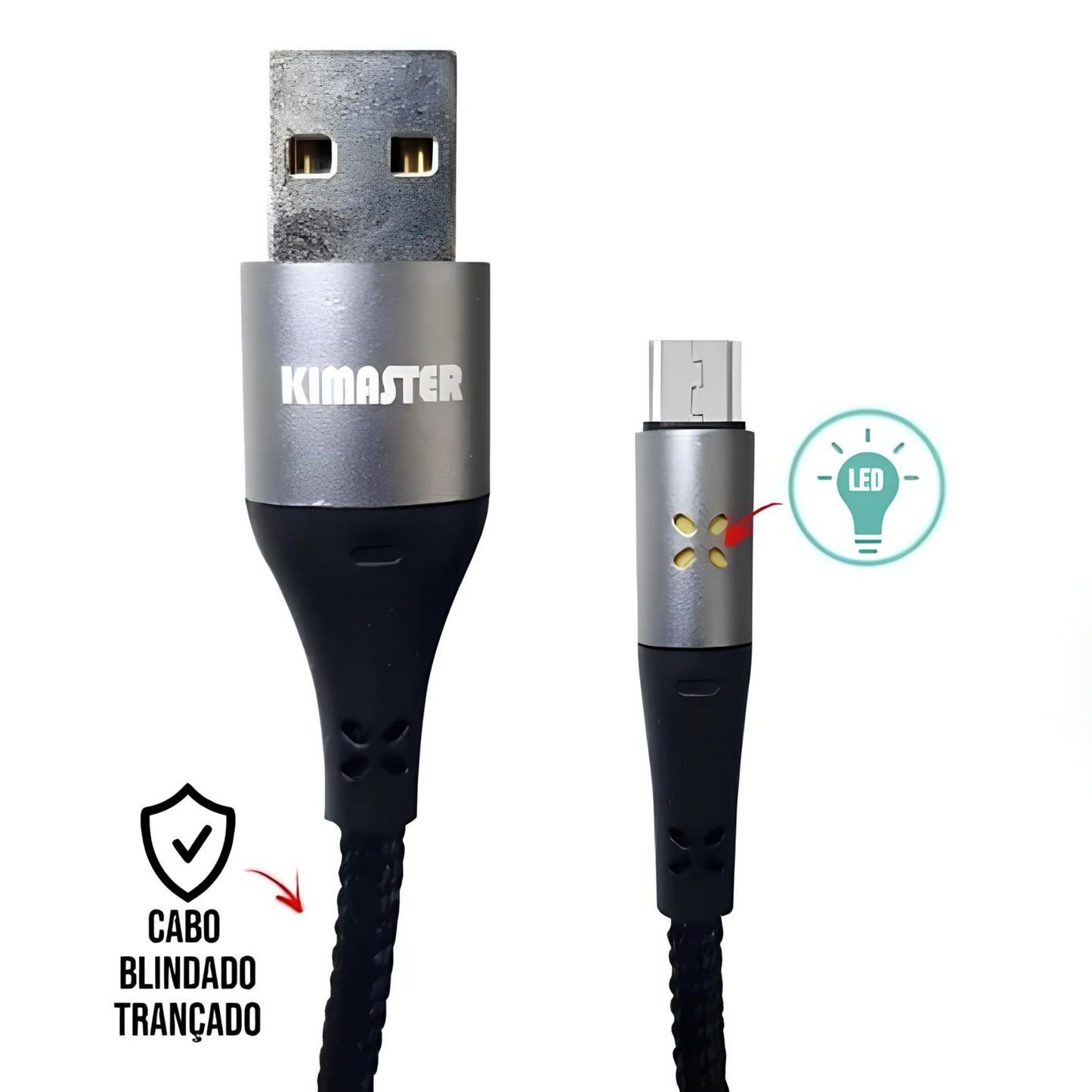 Cabo USB Type-C Kimaster 5.0A Turbo Trançado Blindado Preto