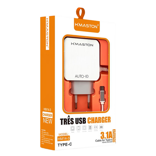 Carregador Com 3usb Tipo C Hmaston Modelo Hm14-3