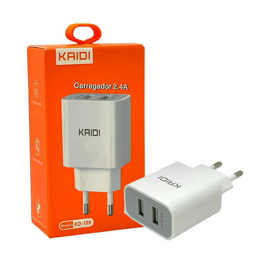 Carregador de Tomada Duplo USB 2.4A KAIDI KD-109