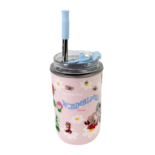 Copo Neo Alice No País Das Maravilhas Com Canudo 300ml Rosa