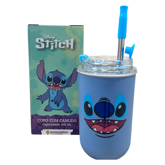 Copo Neo Stitch Disney 300ml Com Canudo Zona Criativa