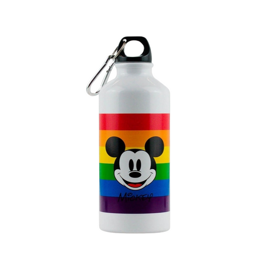 Garrafa Alumínio Com Prendedor Disney Mickey Arco-íris 500ml