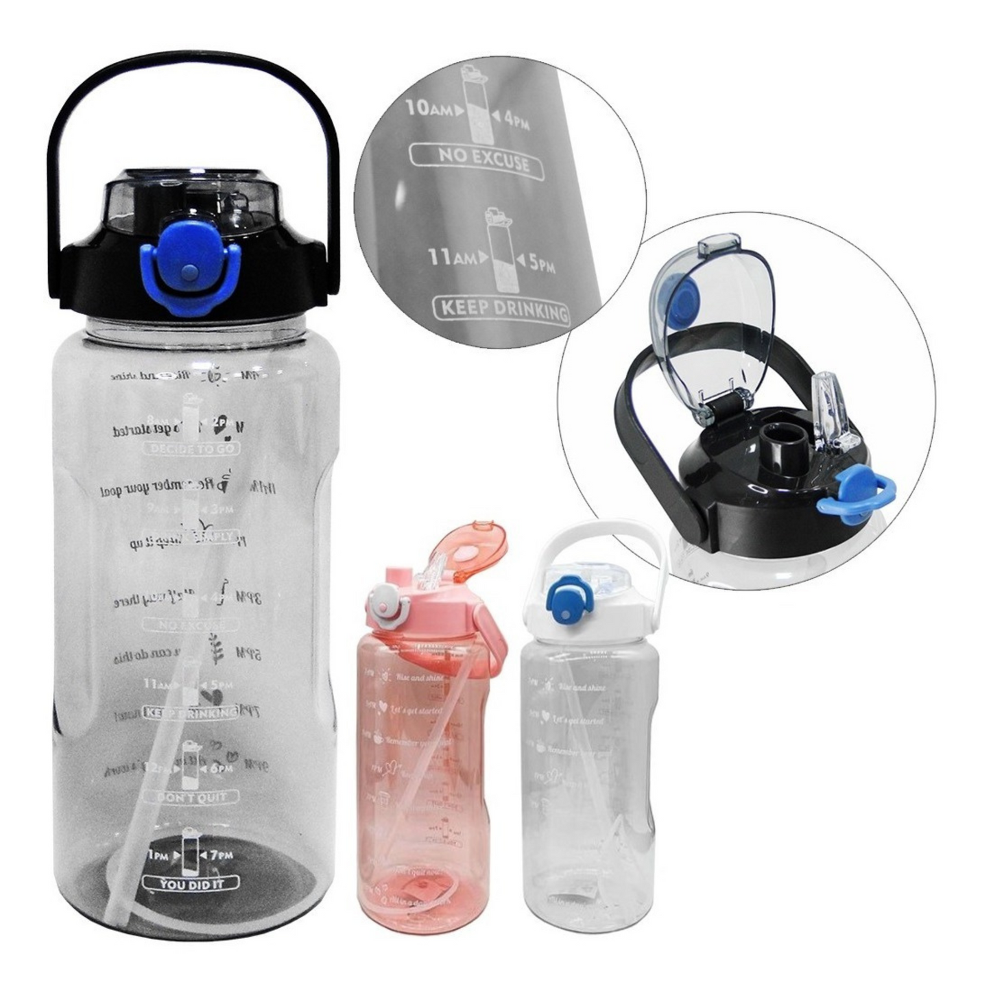 Garrafa/squeze Marcador Motivacional Tampa Flip Top+alca 2,1