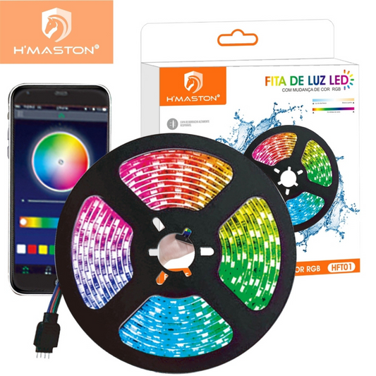 H'maston HFT-01 Fita De Led Colorida Neon 5 Metros Com Controlador Fonte App