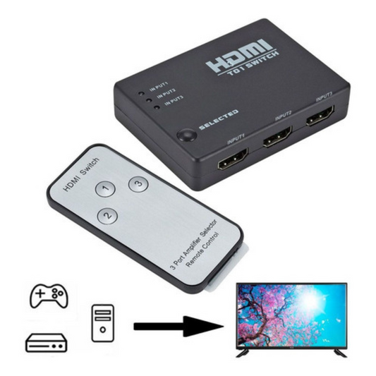 Hub Seletor De Canal Hdmi 3x1 Com Controle Remoto 3 Entradas