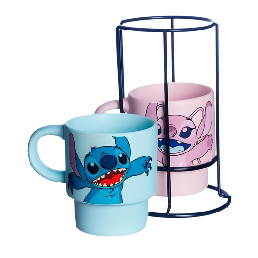 Kit 2 Canecas Stitch E Angel Café Bebida Quente Frio Oficial