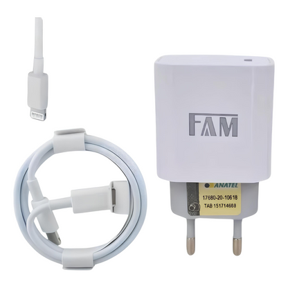 Kit Cabo Lightning Com Fonte 20w Turbo Anatel Fam