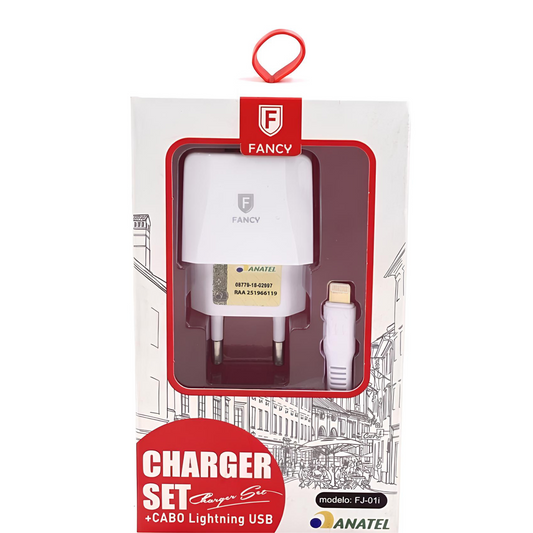 Kit Carregador de Parede Fancy FJ-01i Universal Usb Dual + Cabo Usb Lightning
