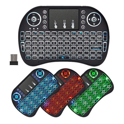 Mini Teclado Sem Fio Wireless Wifi Usb Mouse Touch Tv C/ Luz Cor do teclado Preto