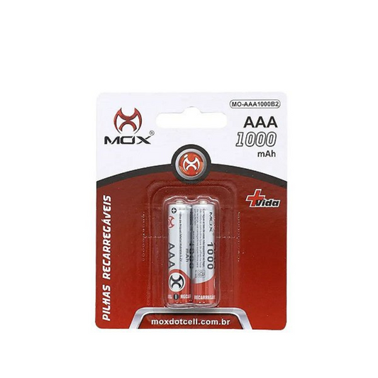 Pilha Recarregável AAA 1000 MAH com 2 unidades MOX-MO-AAA1000B2