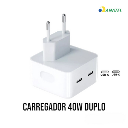 Carregador 40W Com Dupla Porta USB-C Tipo-C Para iPhone e Android H'Maston