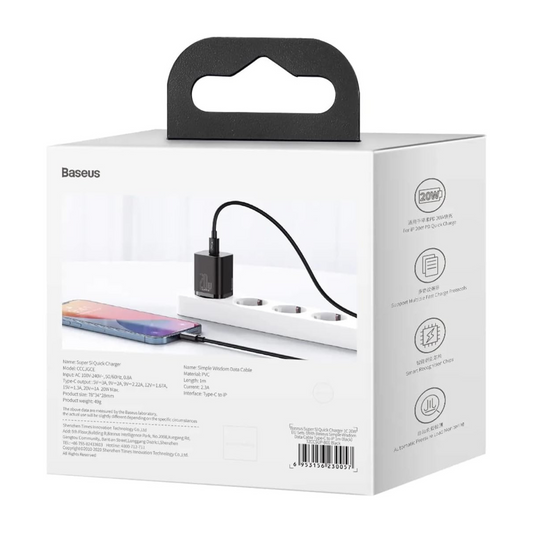 Carregador Para Iphone Tipo-C PD 20w Quick Charger Super Si, Baseus, SMO1