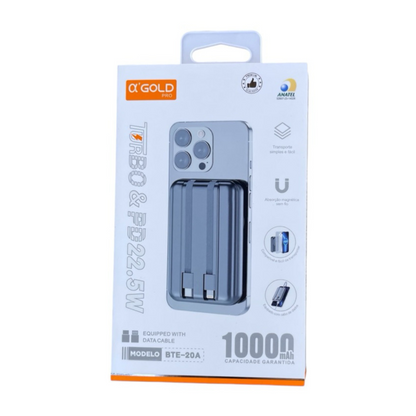 Carregador portátil indução power Bank Bateria 10000mAh