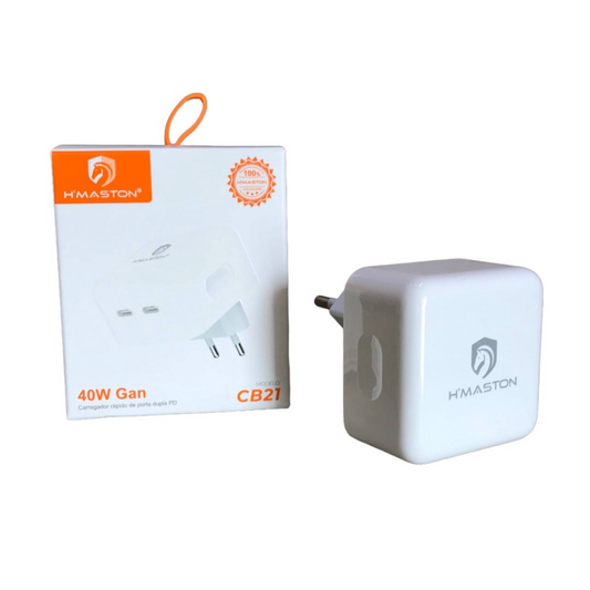 Carregador 40W Com Dupla Porta USB-C Tipo-C Para iPhone e Android H'Maston