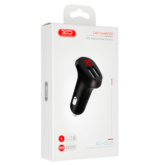 Carregador de carro com porta USB dupla e display LED