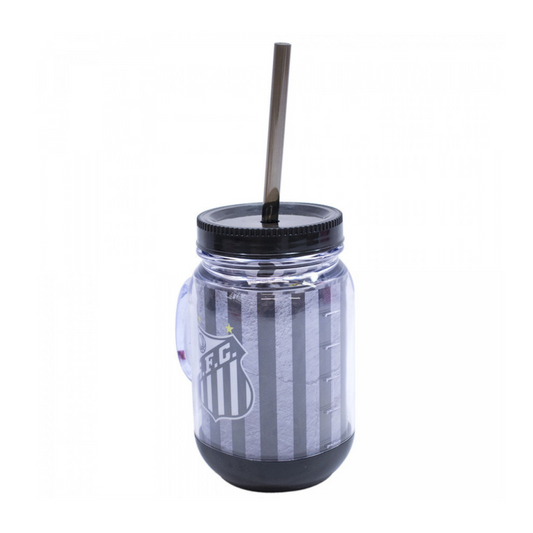 Caneca Com Tampa E Canudo 420ml - Santos