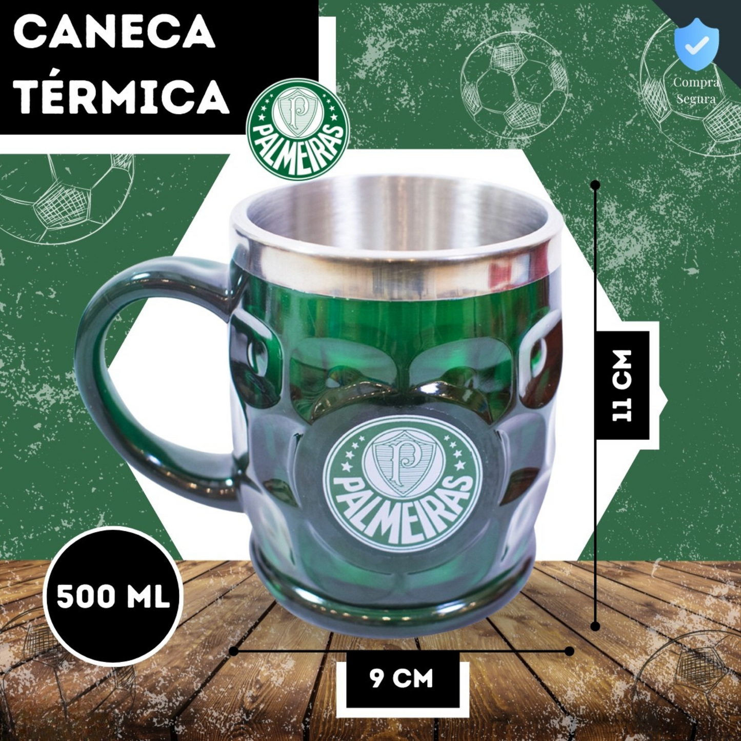 Caneca Térmica Palmeiras Fc Oficial Com Tampa Plástico