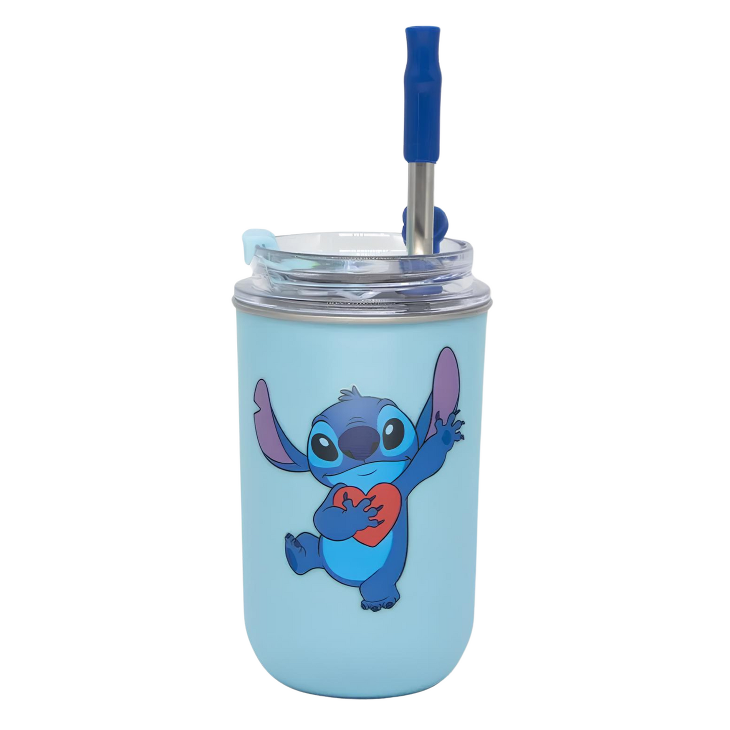Copo Neo Com Canudo Stitch Namorados Disney 300ml