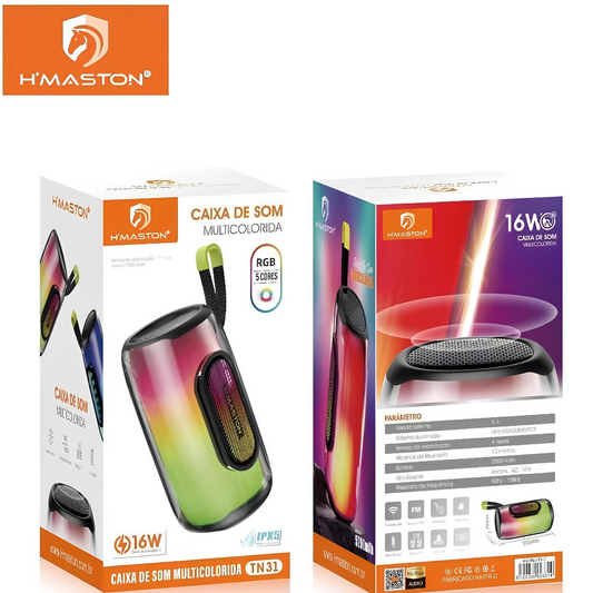 Caixa De Som Bluetooth Resistente Agua H’maston Com LED RGB 16W