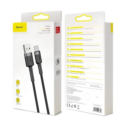 Cabo Rápido Usb Para Tipo- C Baseus Cafule Nylon 3a 1 Metro Cor Preto