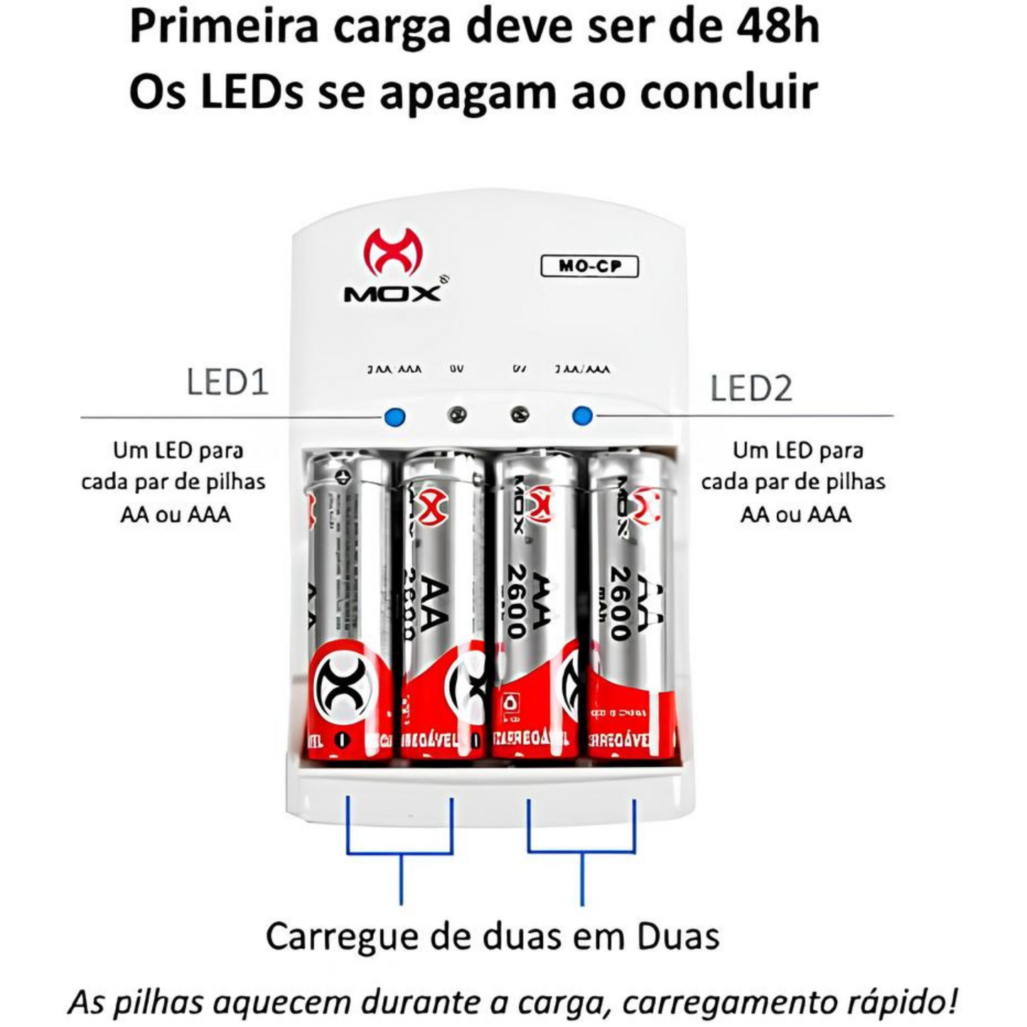 CARREGADOR DE PILHA MOX MO-CP53