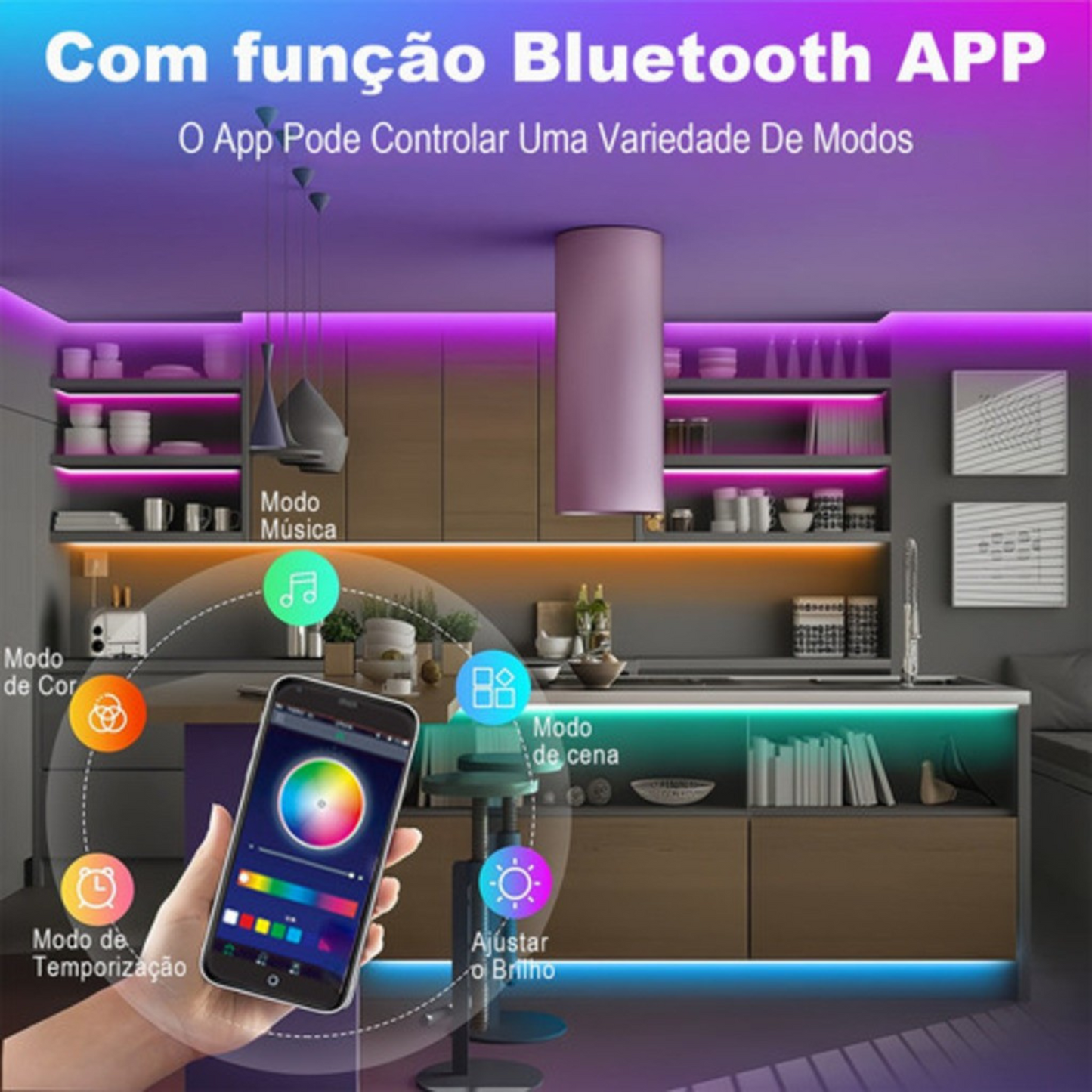 H'maston HFT-01 Fita De Led Colorida Neon 5 Metros Com Controlador Fonte App