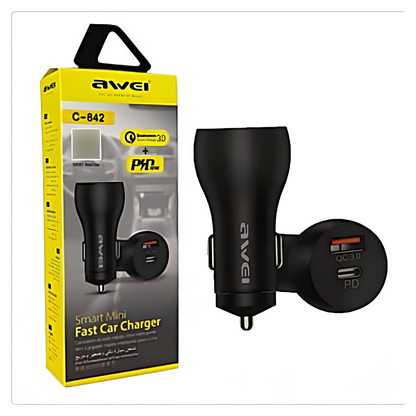 Carregador Veicular Carregamento Rápido Qc 3.0 Pd 20w C-842 Cor Preto